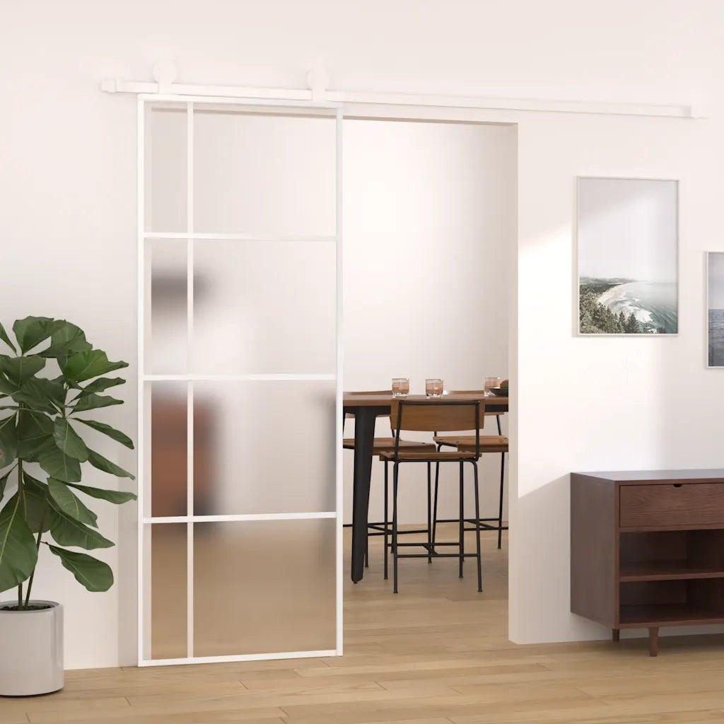Porta Scorrevole ESG Vetro e Alluminio 75x205 cm Bianca 151681