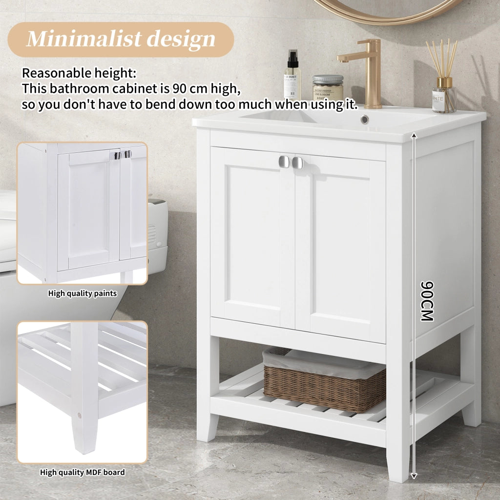 Mobile da bagno con lavabo in ceramica; 1 anta; per bagno; bianco; 60 cm