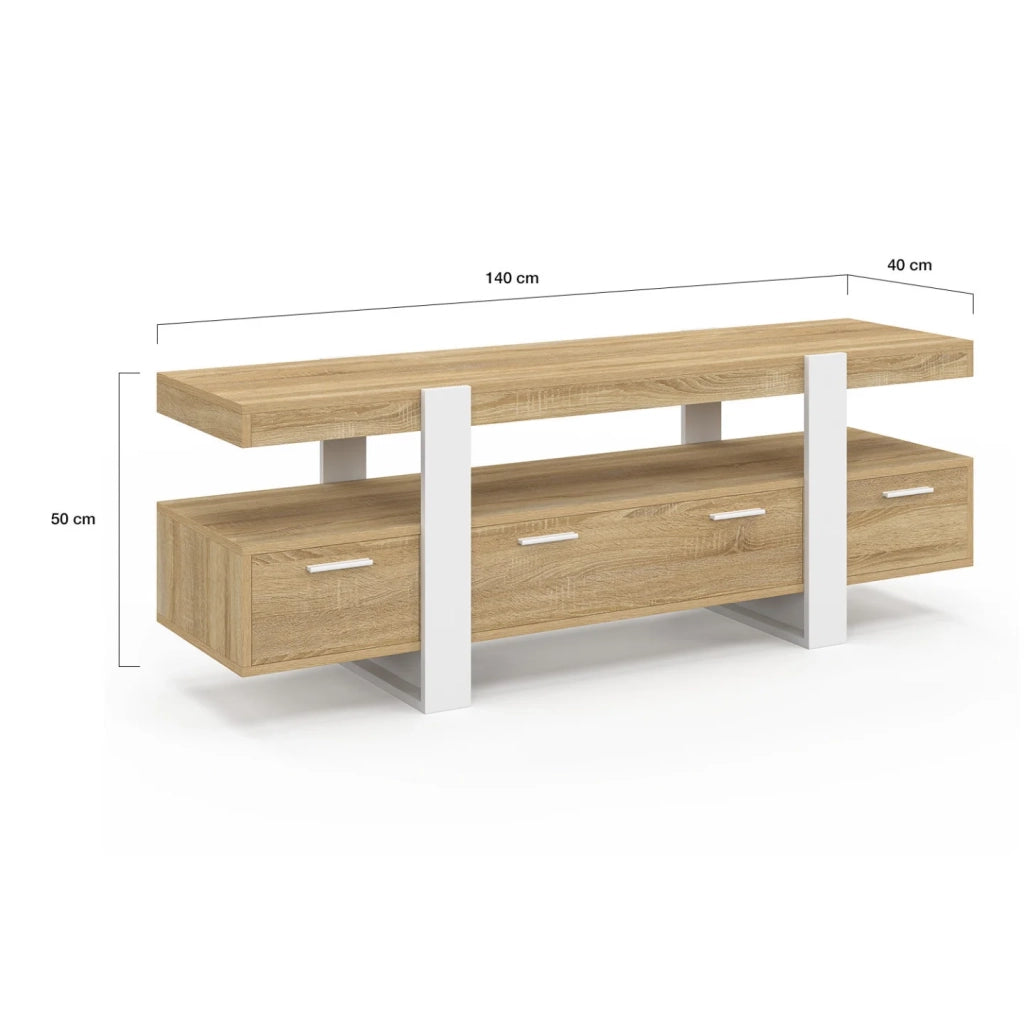 IDMarket - Porta TV PHOENIX 140 cm con cassetti in legno e bianco