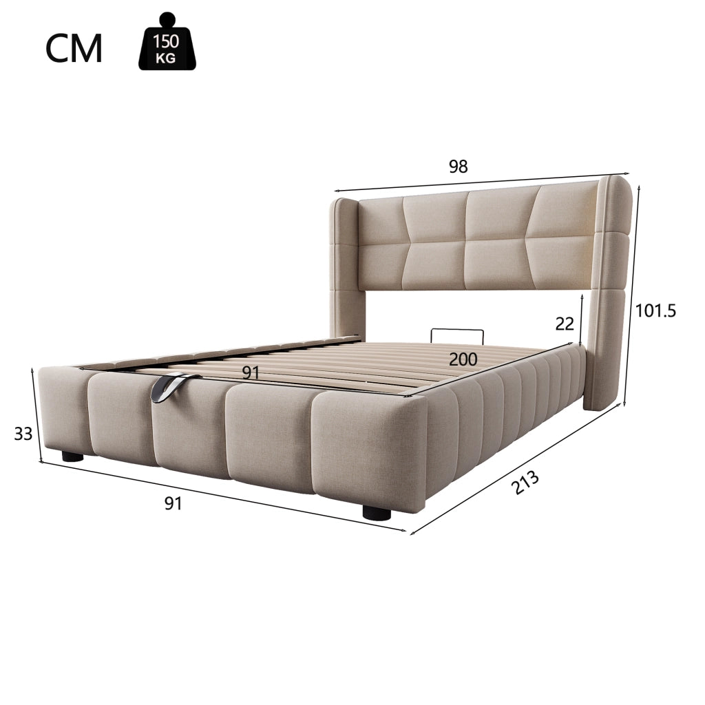 letto imbottito tessuto beige 90 x 200 cm