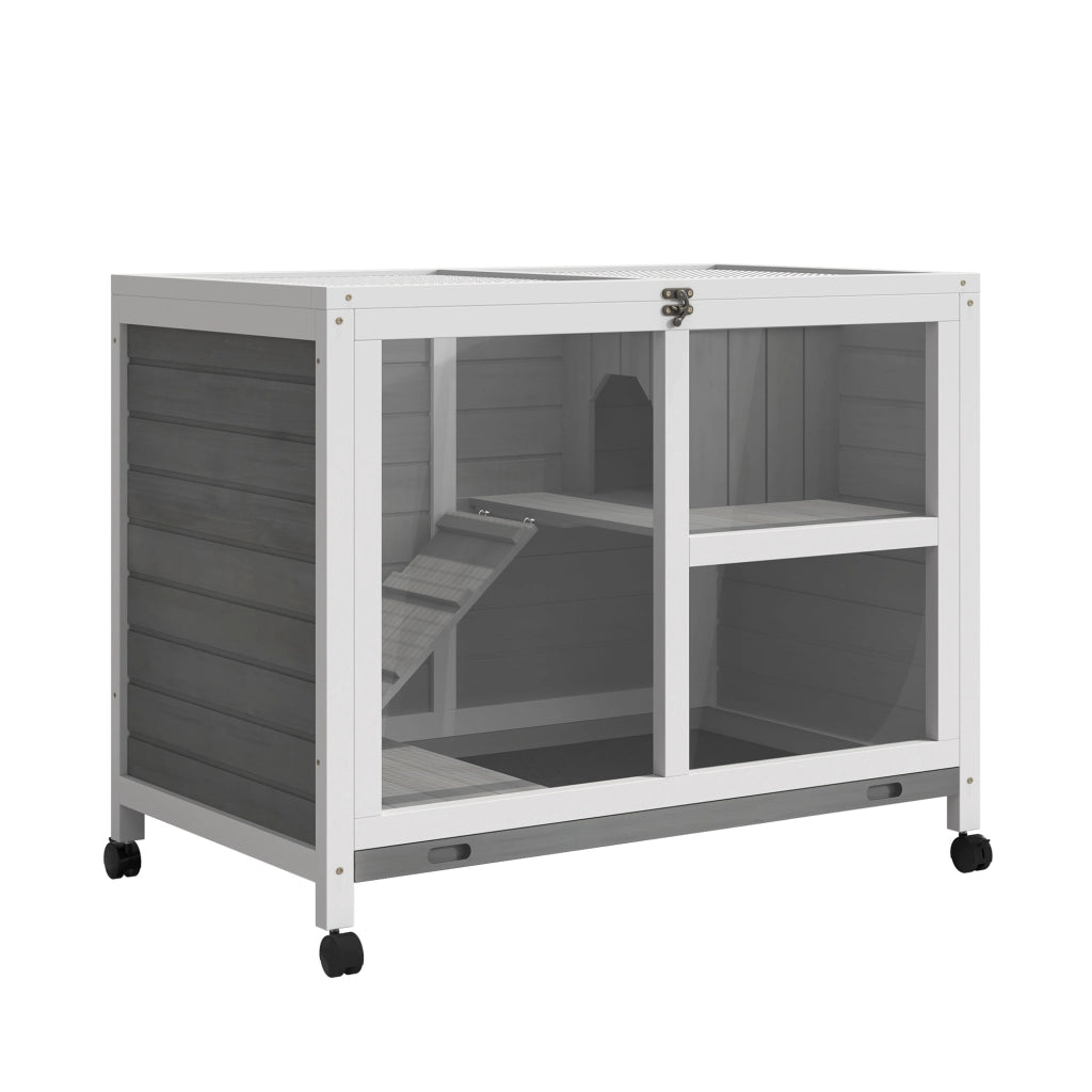 Casetta per conigli a 2 piani in legno massello con ruote ¨C Minimal ¨C 91,5x53,3x73 cm grigio