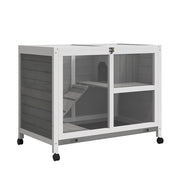 Casetta per conigli a 2 piani in legno massello con ruote ¨C Minimal ¨C 91,5x53,3x73 cm grigio
