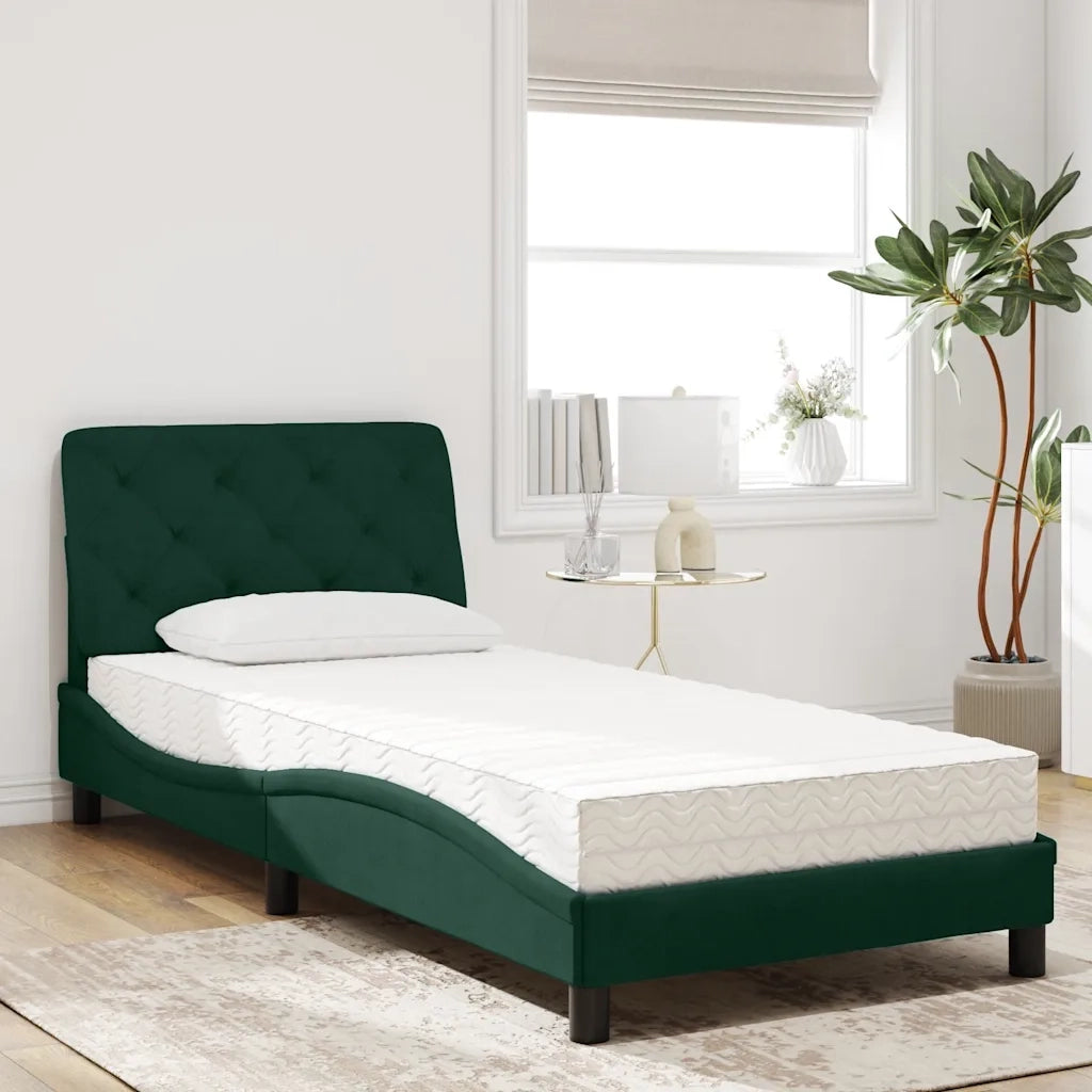 Letto singolo | Letto per adulti | Letto con Materasso Verde Scuro 90x200 cm in Velluto