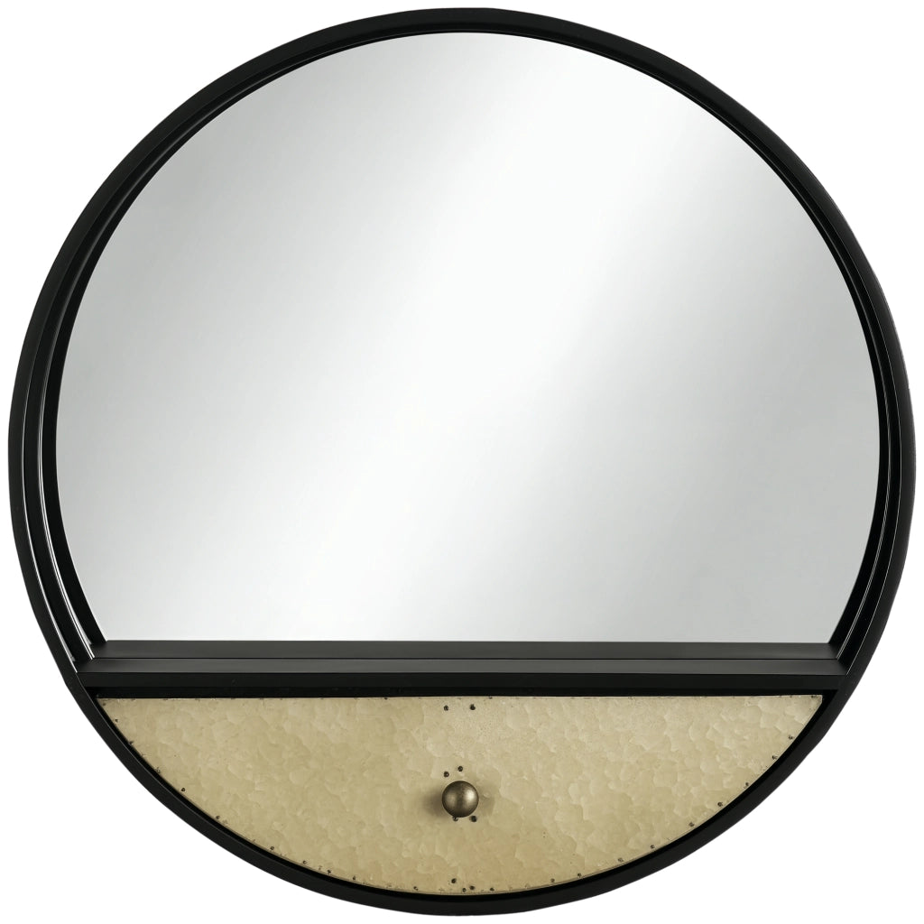 Specchio Decorativo Rotondo con Cornice e Cassetto ¨C Zephmum ¨C Nero Metallo MDF ?61cm