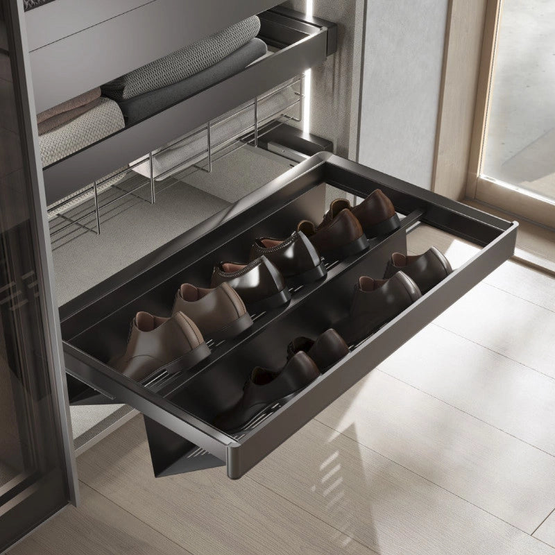 Cassetto portascarpe per armadi e cabine armadio Quartz, 540 (M70), Acciaio, Titanio