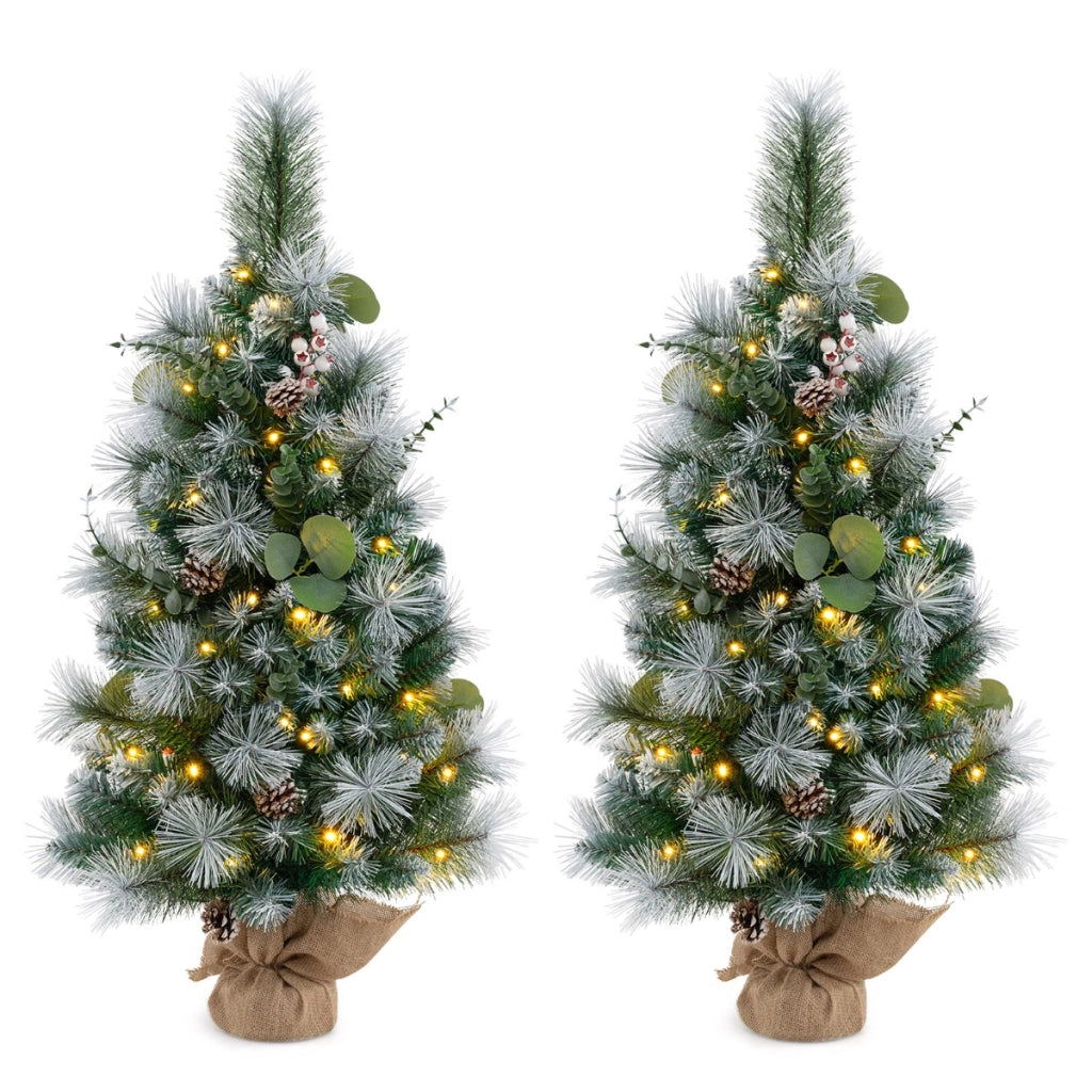 90cm Albero di Natale mini artificiale con 98 foglie di PVC innevate e 30 luci LED-Decorazione natalizia a batteria