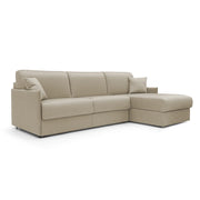 Evans Divano letto angolare con penisola in morbido tessuto impermeabile T13 252 cm Sinistro (mat. 140x197)  beige
