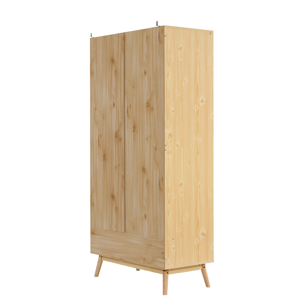 Armadio Camera da Letto 90×45×183 cm con Porte in Rattan; Barra Porta Abiti e Spazio Salvaspazio Inferiore