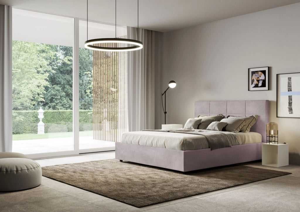 Letto queen size senza rete imbottito 150x200 microfibra glicine Mika