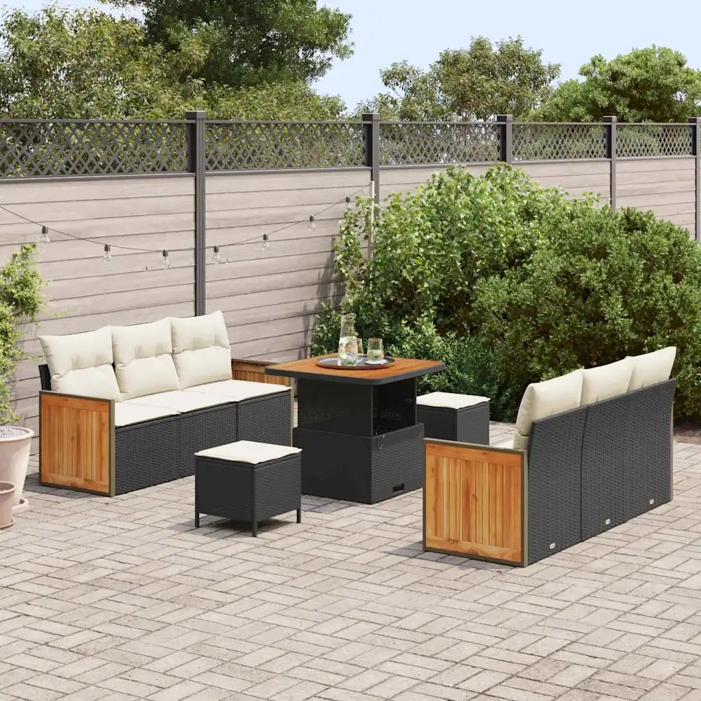 Set Divano da Giardino 11 pcs Nero e Crema polyrattan