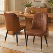 Set di 2 sedie da pranzo moderne in tessuto tech marrone con gambe in metallo nero