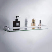 Sostegno per doccia, piastra di vetro, piastra di vetro in vetro, ripiano per parete, bagno, 8 mm, sostegno per bagno, piastra di vetro, montaggio a parete, senza forature, 60 x 80 cm, alluminio anodizzato, argento, bagno, piastra di vetro