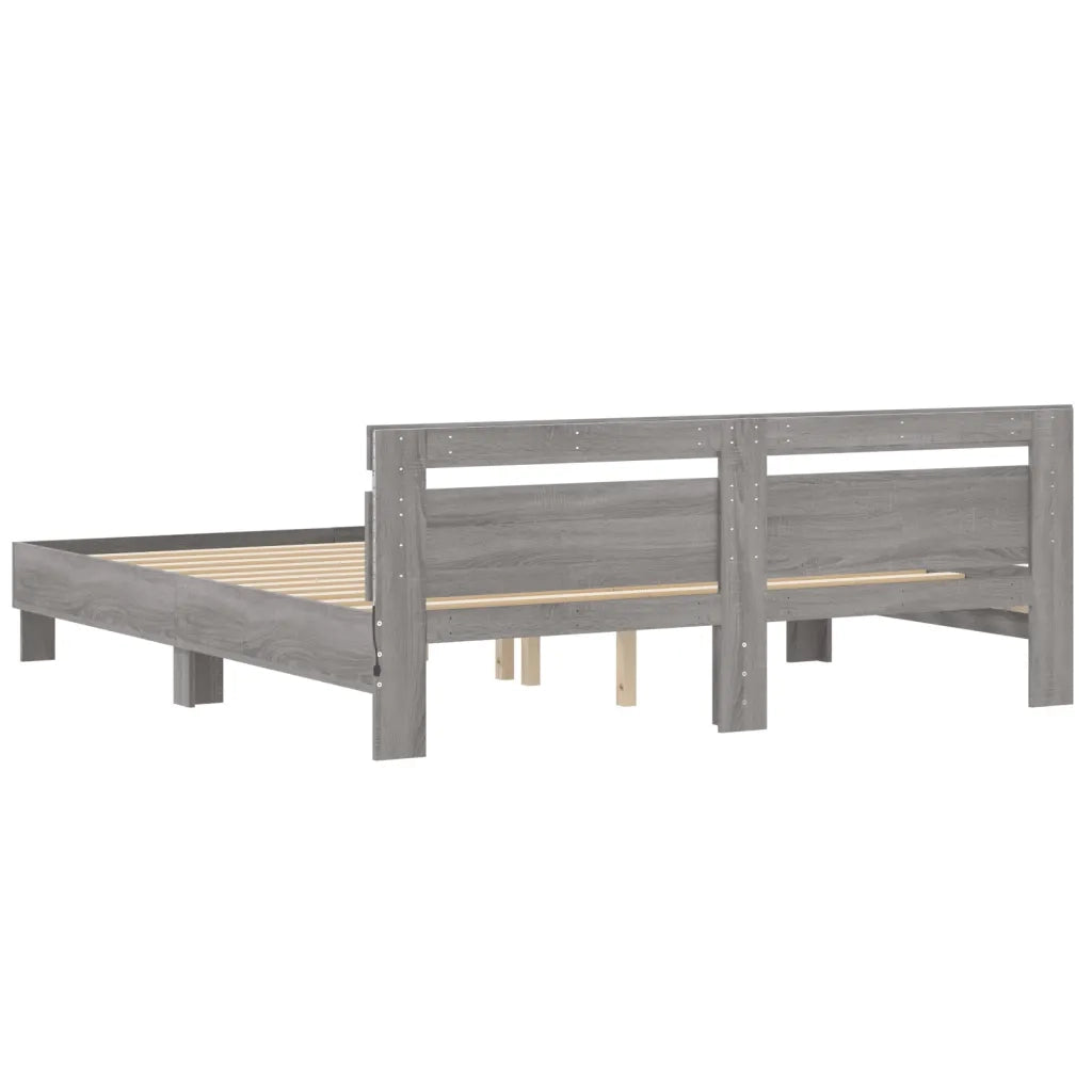 Letto matrimoniale | Letto per adulti | Giroletto con Testiera e LED Grigio Sonoma 160x200 cm