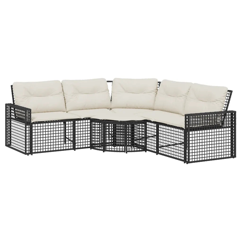 Divano da Giardino a L con Cuscini e Pouf-Sofa da Giardino-Divano da esterno Nero in Polyrattan 776273