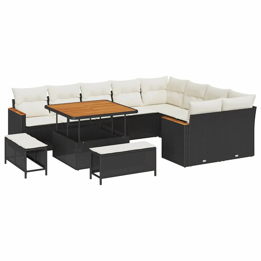 Set Divano da Giardino 12 pcs Nero Rattan in Polipropilene