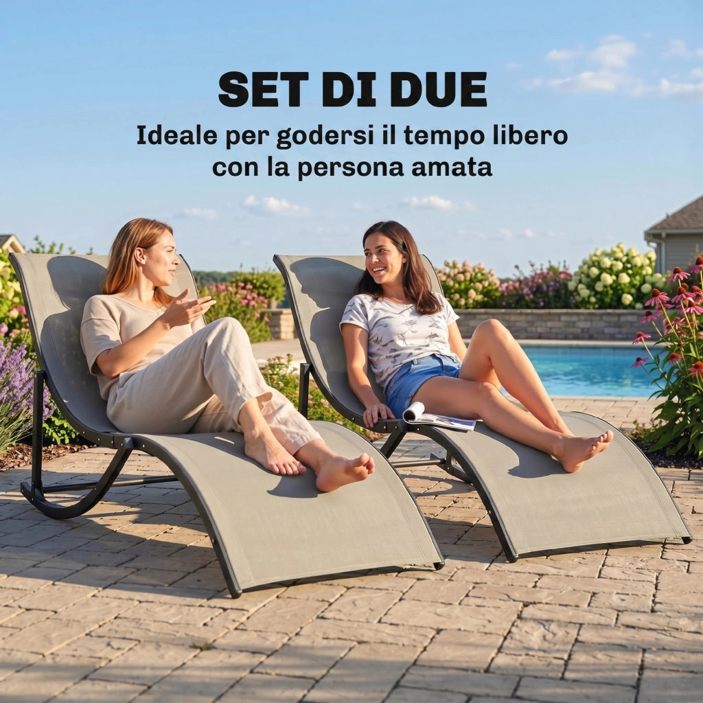 Sdraio Pieghevole da Giardino ¨C Xylo ¨C Alluminio e Textilene 61x165x63cm Set 2 Pezzi