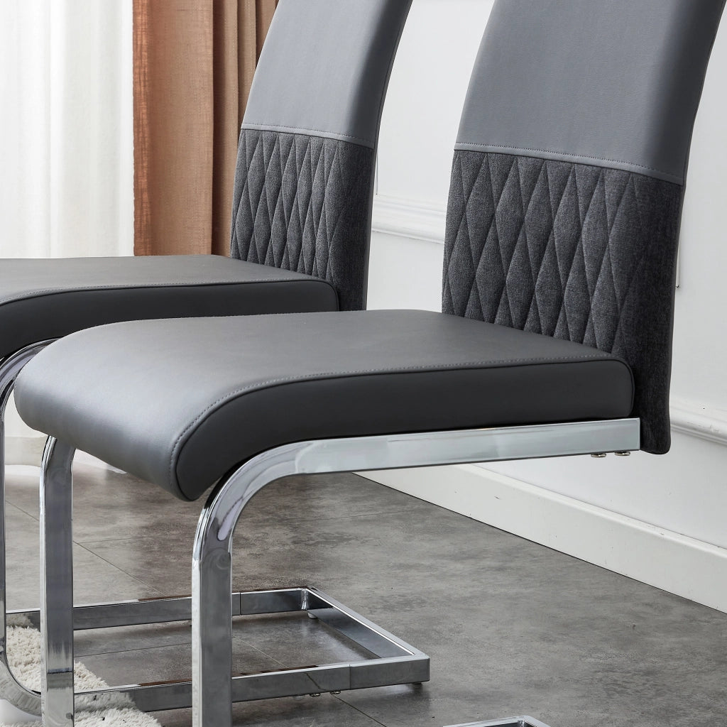 Sedia da Pranzo Set da 6 con Schienale Ergonomico Imbottito e Piedini Protettivi, in Metallo, Grigio
