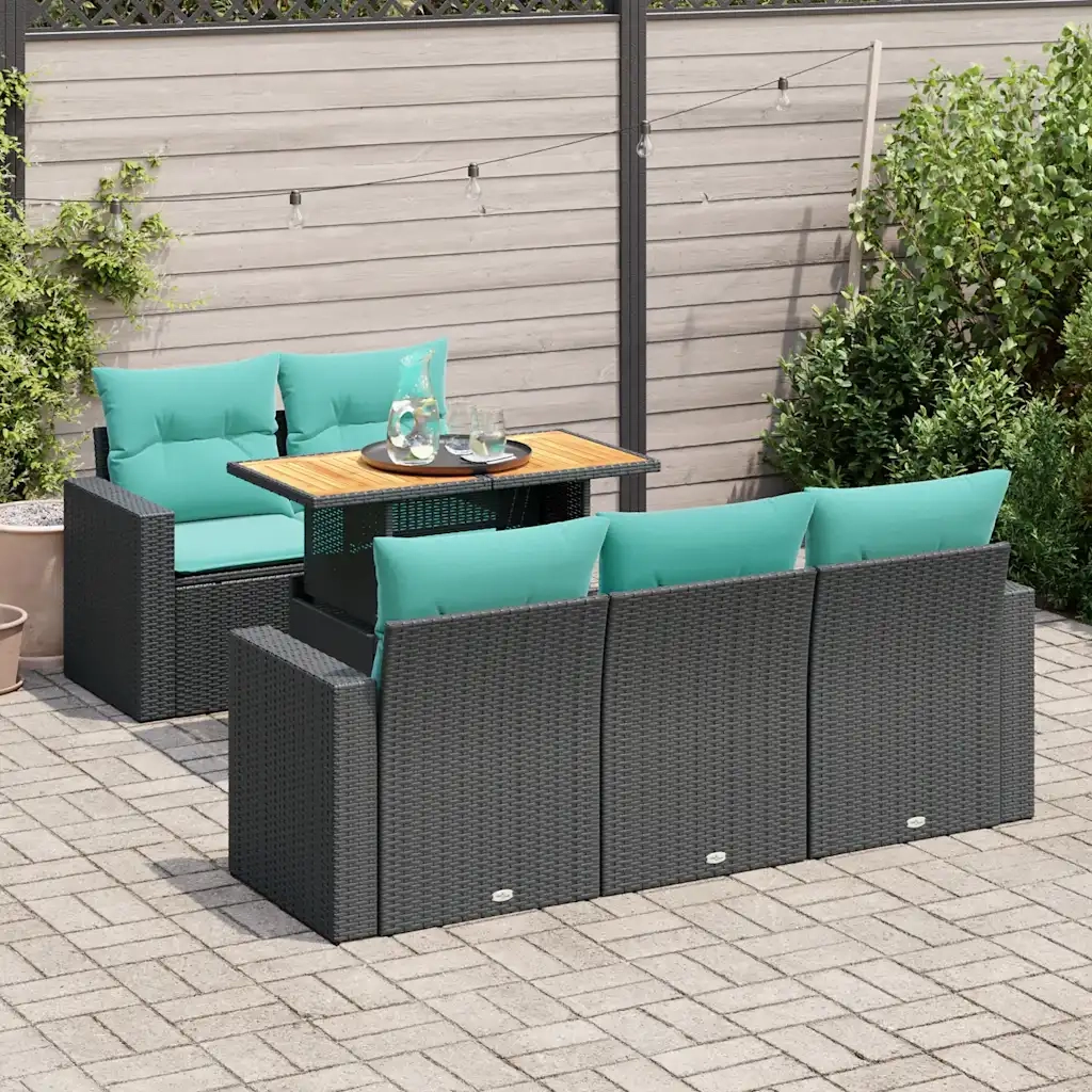 Set Divano da Giardino 6 pz con Cuscini Nero in Polyrattan 3326990