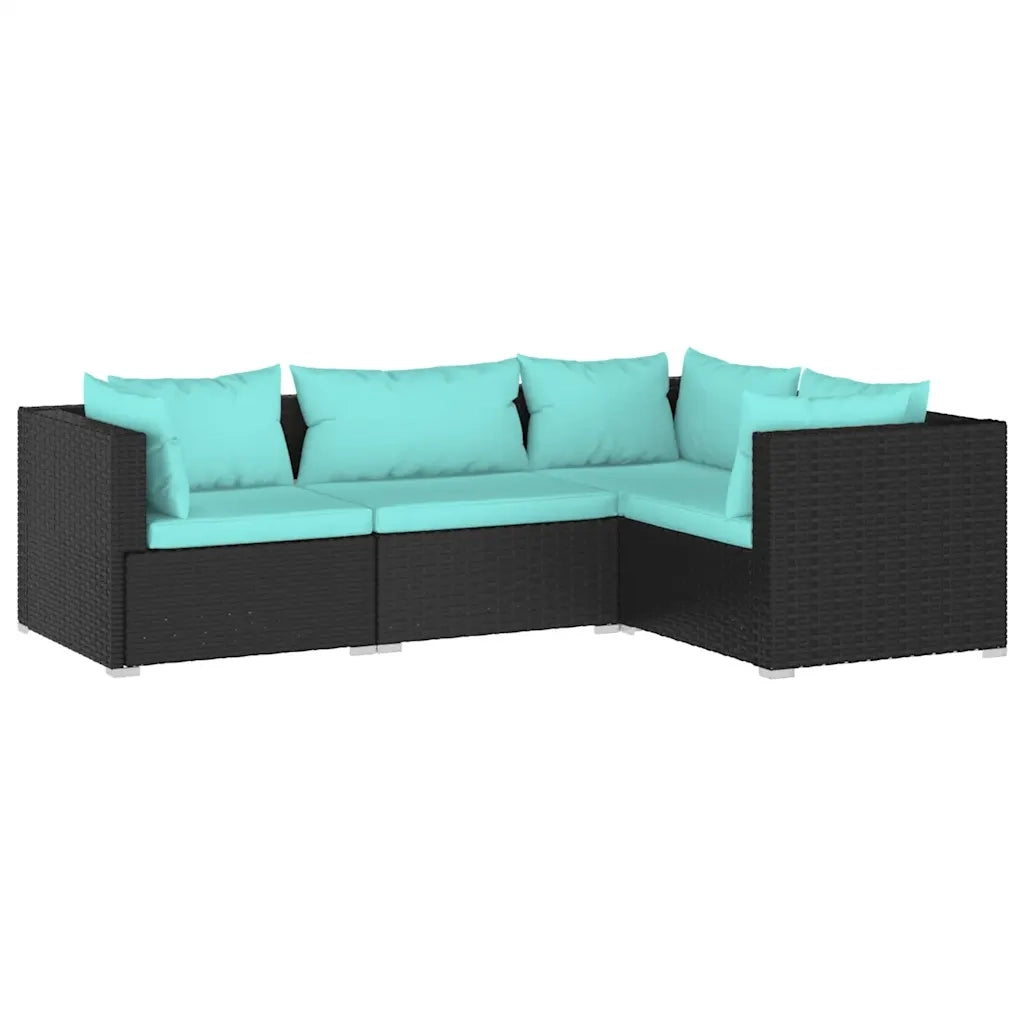 Set Divani da Giardino 4 pz con Cuscini in Polyrattan Nero 3101673