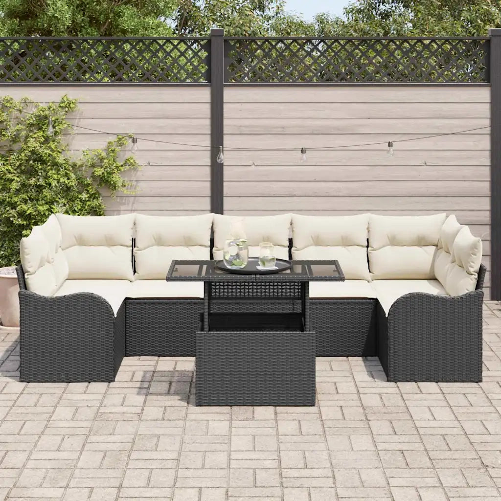 Set Divano da Giardino 8 pcs Nero Rattan in Polipropilene 3357150