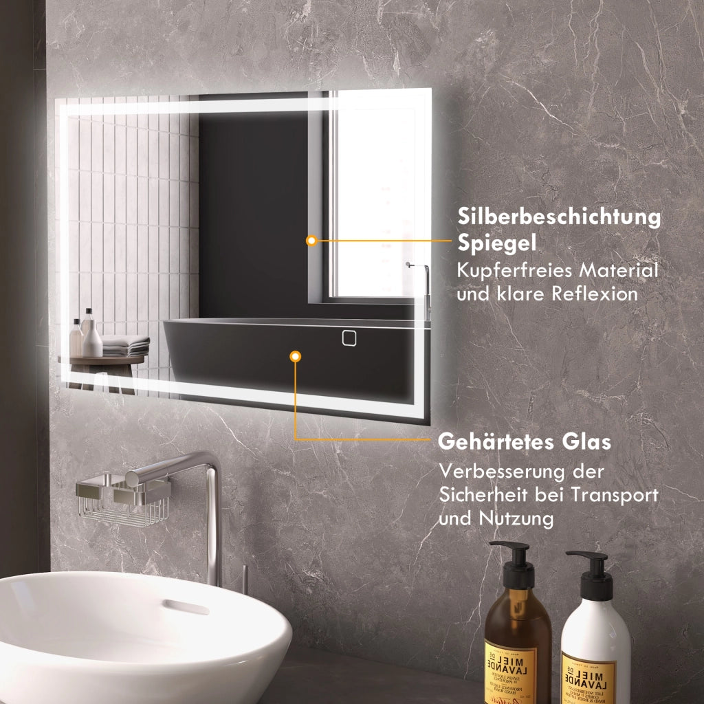 Specchio da Bagno con LED ¨C zephmum ¨C Bianco 60x80 cm