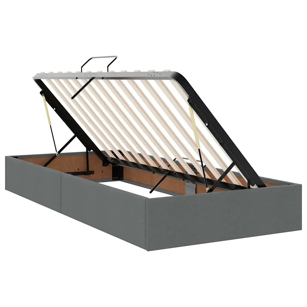 Letto con contenitore e LED Grigio scuro 90 x 190 cm Tessuto