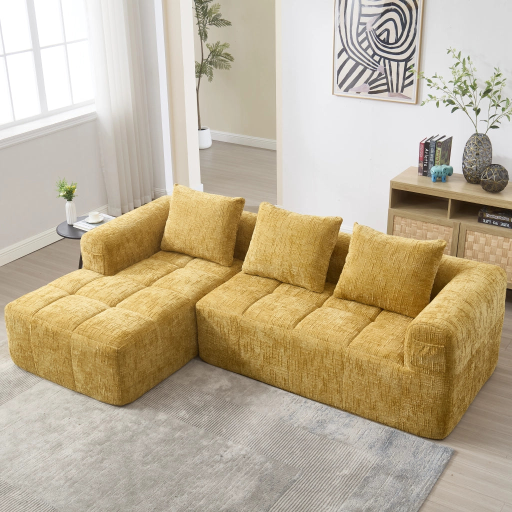 Divano sezionale moderno - Zephmum- 3 posti, chenille, giallo