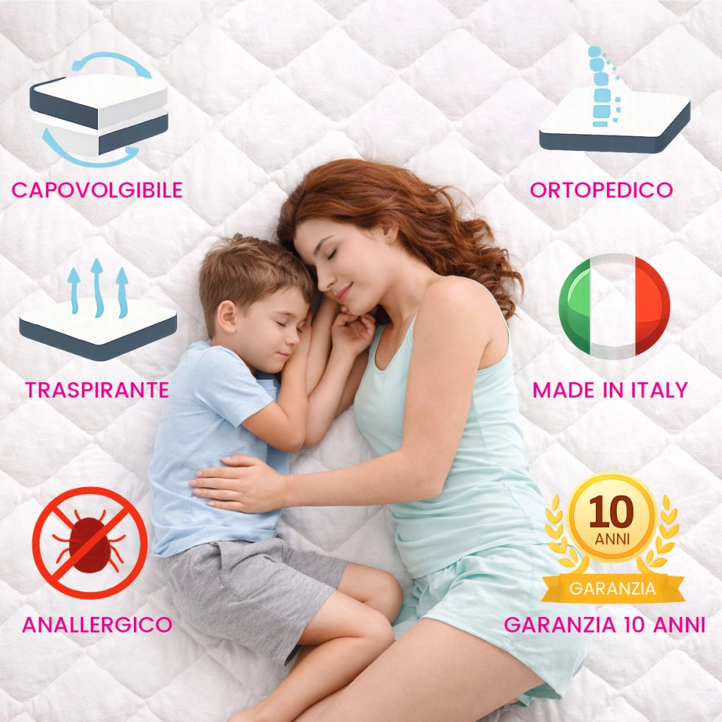 Materasso matrimoniale 180X195 Cm CONFORTEVOLE che NON SCALDA, Materasso ortopedico alto 20 cm contro il mal di schiena | MADE IN ITALY, Anallergico - MOD. PRIME 20