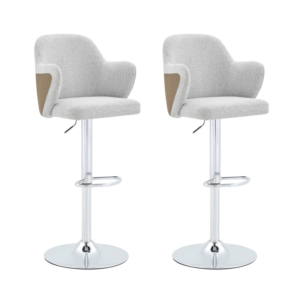 SGABELLO BAR Set da 2 pezzi Regolabile Girevole in Tessuto Grigio e Marrone