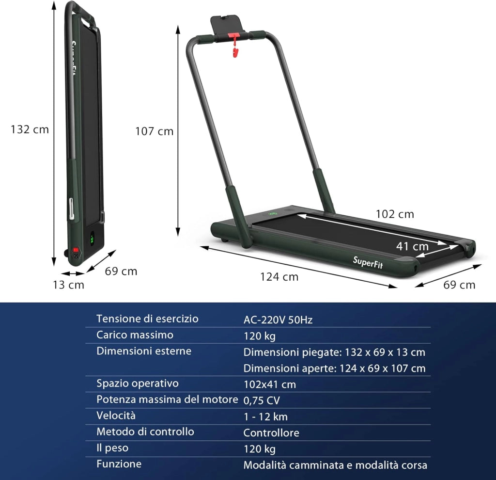 Tapis Roulant 2 in 1, Tapis Roulant Elettrico Pieghevole Salvaspazio da 0,75HP con App e Telecomando, Supporto per Cellulare, Display a LED e Altoparlante