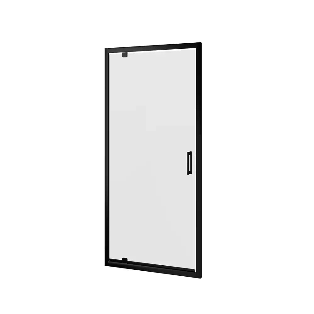 Porta doccia 80 cm apertura a battente profili neri opachi vetro trasparente | Apulia