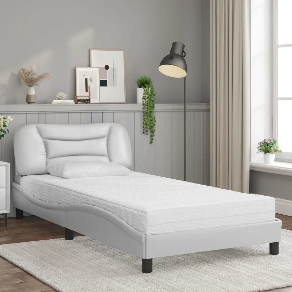 Letto con Materasso Hvar Bianco 100x200 cm in Similpelle