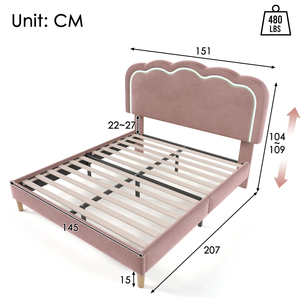 letto imbottito velluto rosa 140 x 200 cm