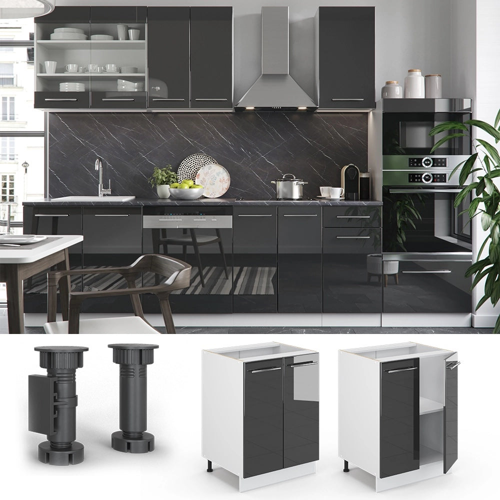 Mobiletto base cucina Fame-Line Antracite lucido/Bianco 60 cm, PL Antracite Vicco