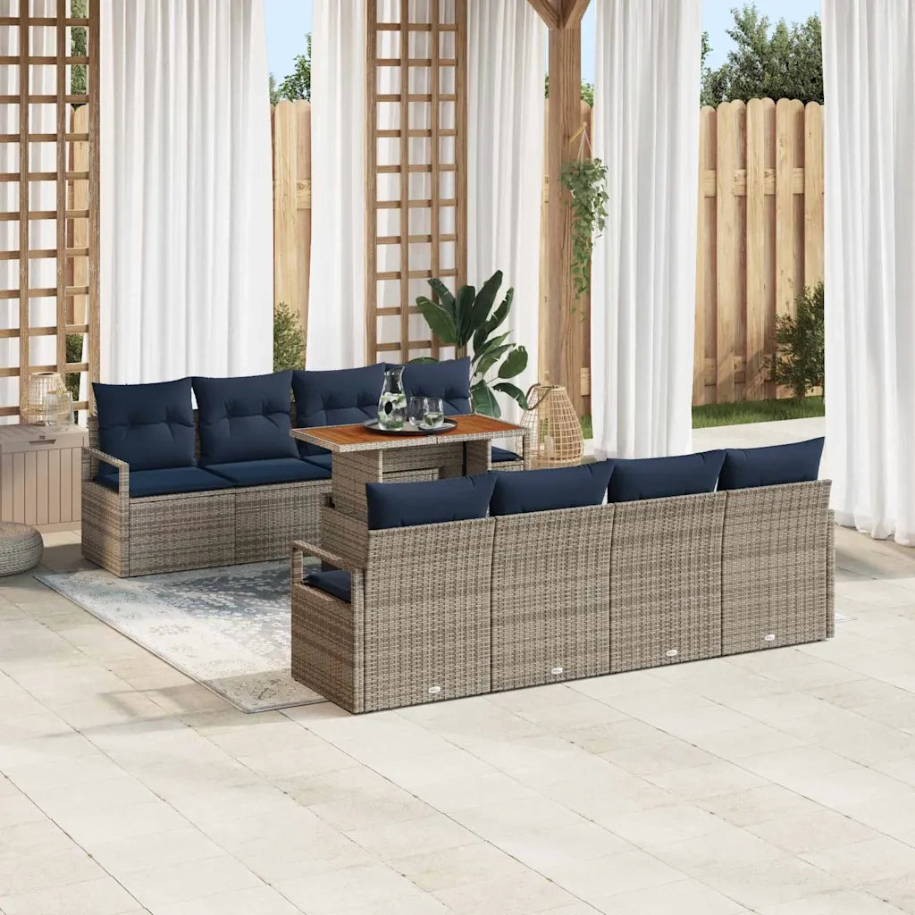 Set Divano da Giardino con cuscino 9 pcs Grigio e Blu Navy 3349688