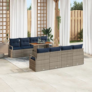Set Divano da Giardino con cuscino 9 pcs Grigio e Blu Navy 3349688