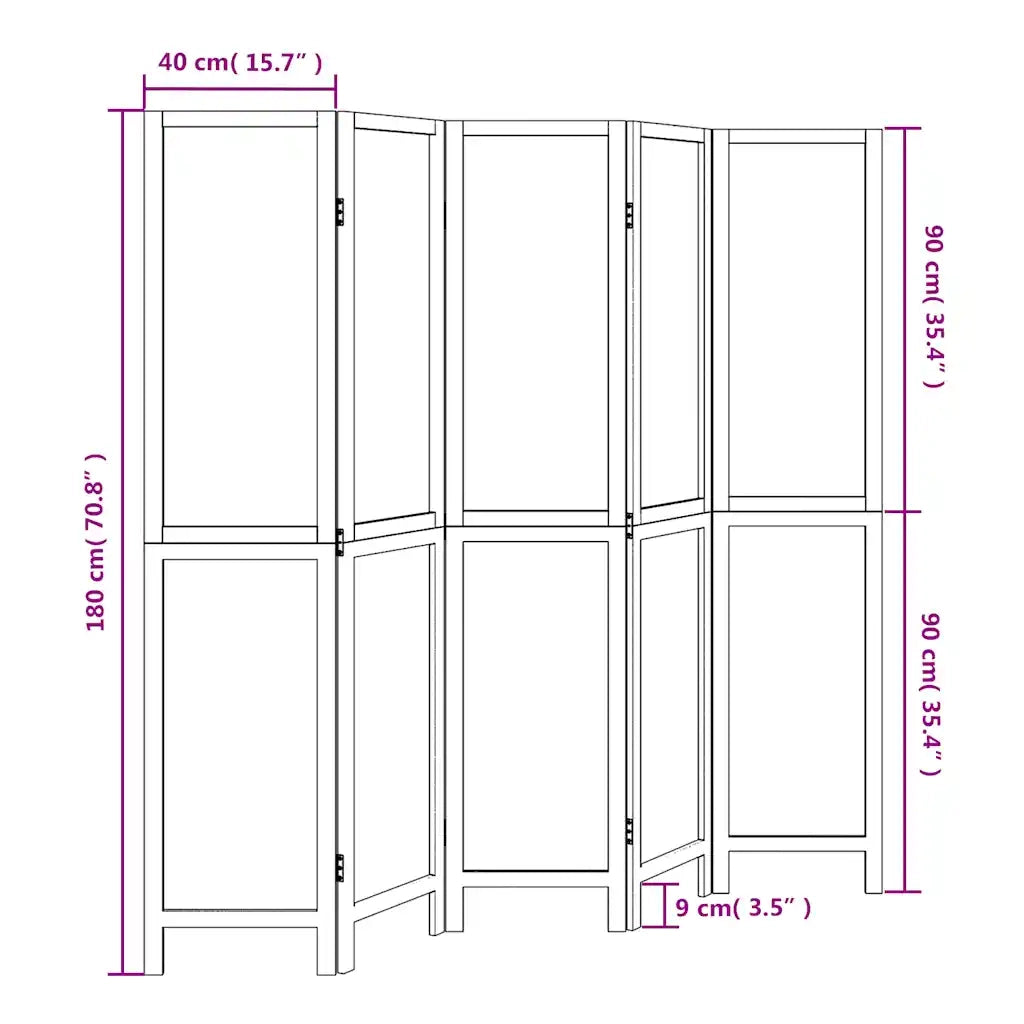 Divisorio Ambienti 5 Pannelli-Set di 5 pannelli Paravento Bianco Legno Massello di Paulownia 466861