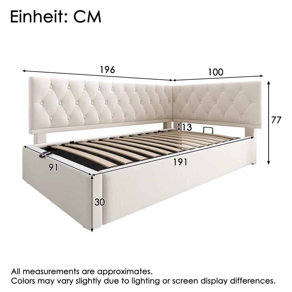 Divano letto 90x190 cm con vano contenitore e struttura in velluto