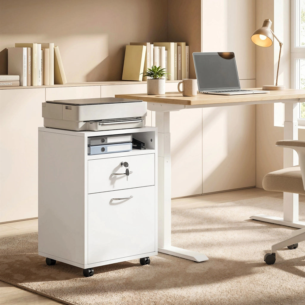 Cassettiera per Ufficio con Ante e Cassetti ¨C Minimal ¨C Bianco 40x35x60 cm