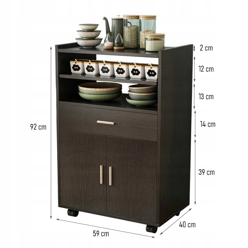 Mobile da cucina su ruote, carrello moderno, tavolo-scaffale su ruote, stile loft, nero