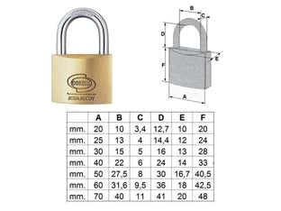 LUCCHETTO OTTONE ARCO NORMALE PRIUM PL110- - mm.20 (PL1102000) - 12 pezzi CORBIN