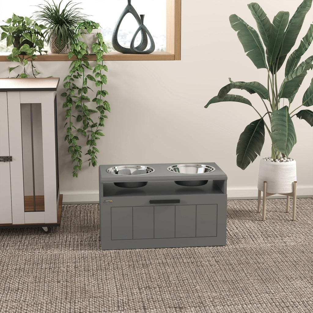 Stazione di alimentazione per cani ¨C zephmum ¨C Grigio, MDF, Acciaio Inox