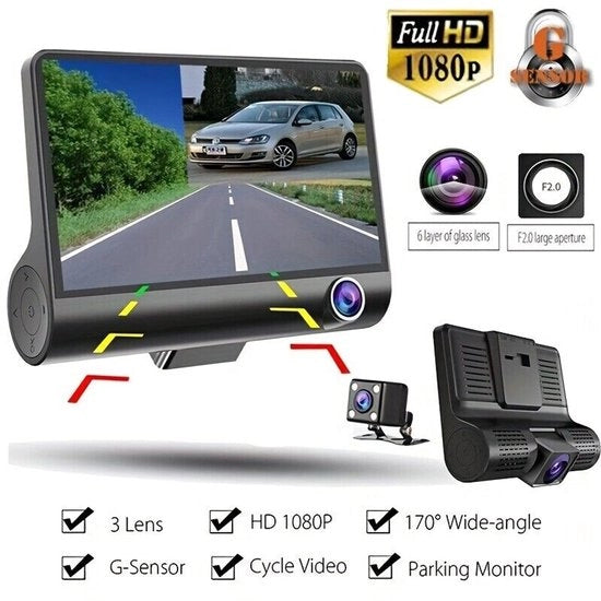 Dashcam tridirezionale con display IPS integrato, Full HD 1080P