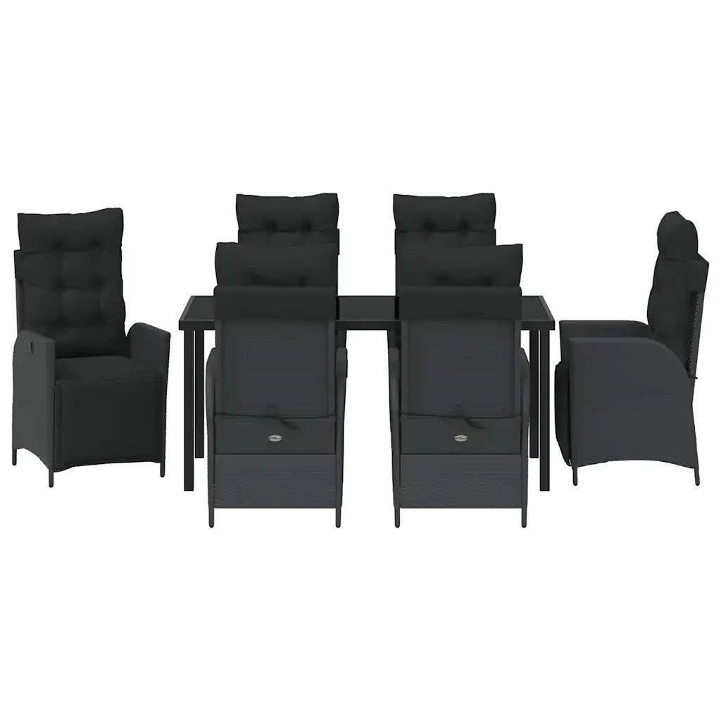 Set da Pranzo per Giardino con cuscino 7 pcs Nero polyrattan