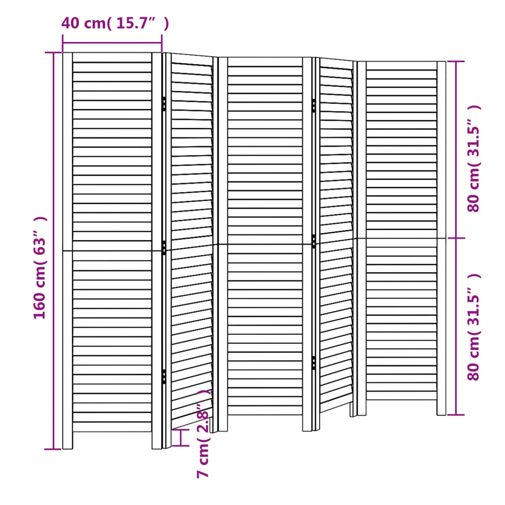 Divisorio Ambienti | Divider per stanze | Paravento 5 Pannelli Nero Legno Massello di Paulownia