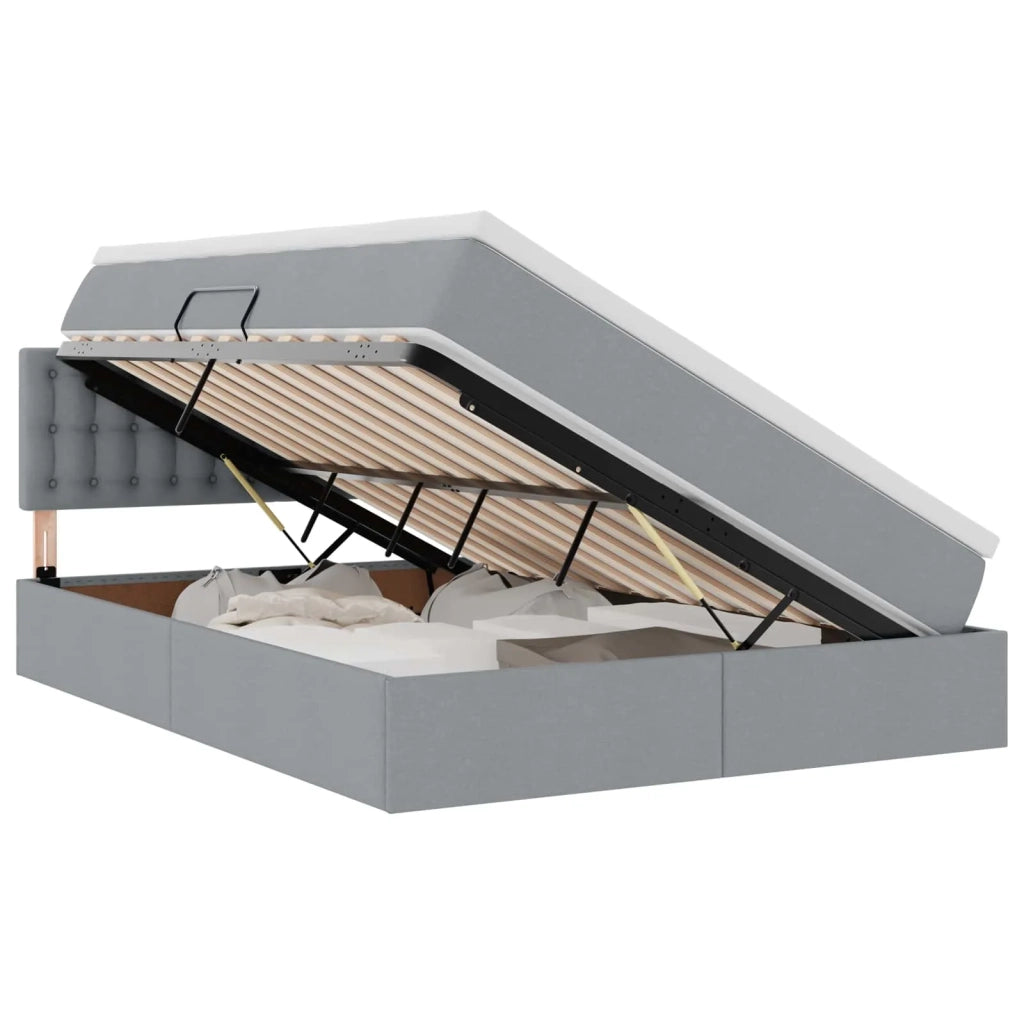 Letto con contenitore e LED Grigio chiaro 140 x 190 cm Tessuto