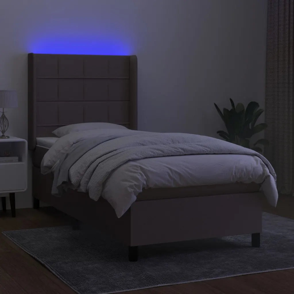 Letto a Molle con Materasso e LED Tortora 90x190 cm in Tessuto 3138281