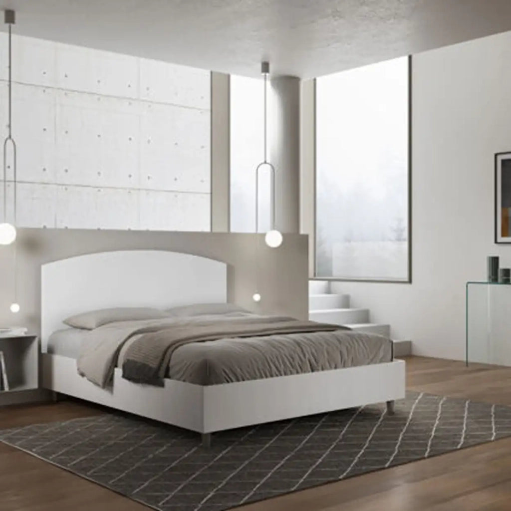 Letto matrimoniale senza rete 160x200 bianco frassino testata similpelle bianco Antilia