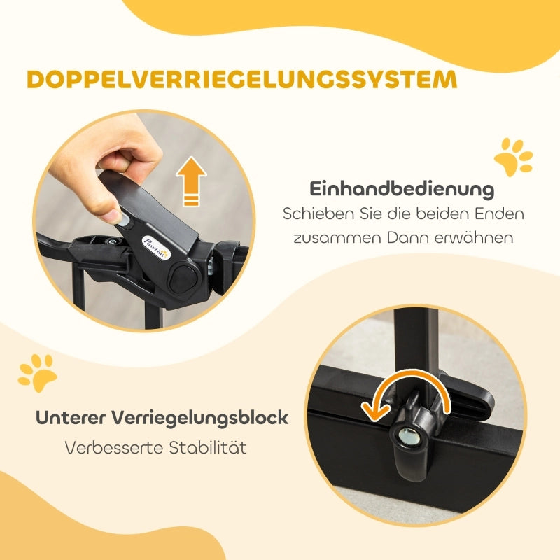 Cancello per cani, doppio meccanismo di chiusura, porta a chiusura automatica, altezza 104 cm, acciaio, nero