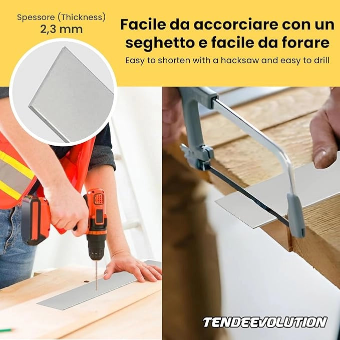 Peso Piatto in Alluminio Alluminio Grezzo per Tende - Lunghezza barra 180cm, 3cm Largo, 2mm Spessore - Profilo per Binari, Strip LED, Teloni